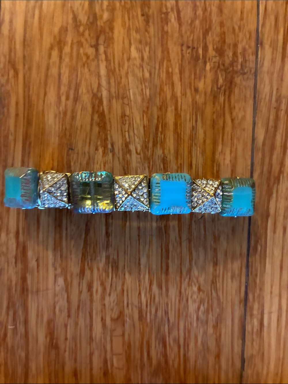 Hattie Hair accessories Studded rhinestone pyramid blue square stone barrette